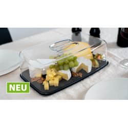 Plateau noir et cloche transparente pour planches apéritives