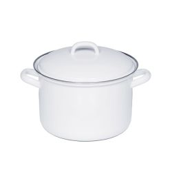 Faitout haut avec couvercle blanc en émail