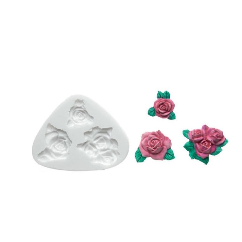 Moule silicone 3 roses et feuilles ht 42 mm