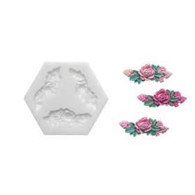 Moule silicone 3 roses et feuilles ht 15 mm