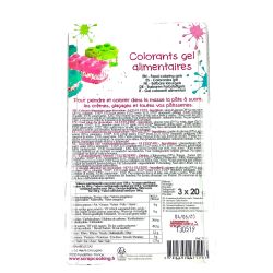 Ingrédients des 3 colorants alimentaires en gel - Rose, Vert et Bleu