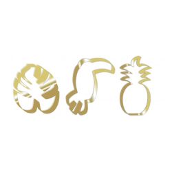 3 découpoirs dorés Toucan, Ananas et Feuille Tropicale