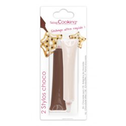 2 stylos blanc et marron goût chocolat