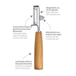 Éplucheur lame mobile et manche en bois pour droitier ou gaucher
