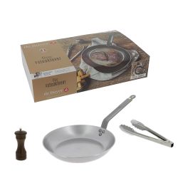 Coffret cuisson de viande : poêle, pince, moulin à poivre