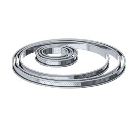 Tailles des cercles en inox et bord roulé avec perforations pour tartes