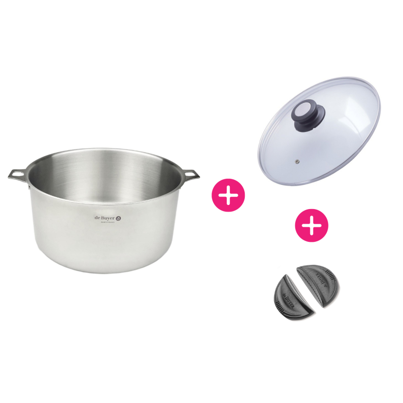 Set de Buyer : Faitout inox + Couvercle en verre + Anses clipsables -  Batterie de cuisine