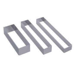 Visualisation des tailles en longueur du rectangle en inox : 12 cm ; 16 cm ; 18 cm