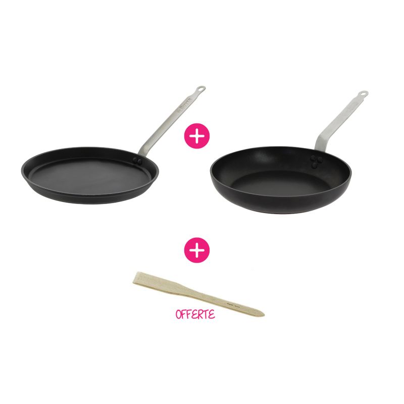 Lot de 2 poêles revêtement antiadhésif : crêpière et poêle ronde - Batterie  de cuisine