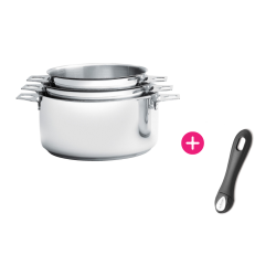 Set 3 Casseroles inox Twisty et Manche clipsable