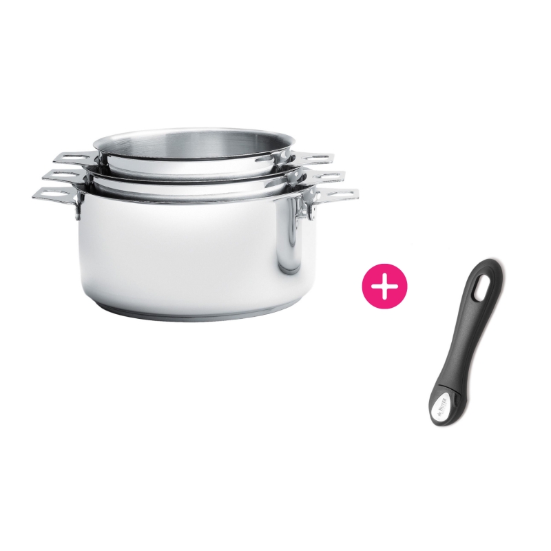 Set 3 Casseroles inox Milady TWISTY et Queue amovible De Buyer