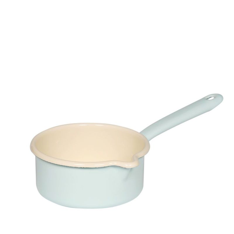 Casserole bleu clair avec bec verseur en acier émaillé Ø 14 cm |Riess