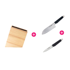 Coffret Bloc à Couteaux bois d’hévéa + 2 couteaux en inox de Buyer