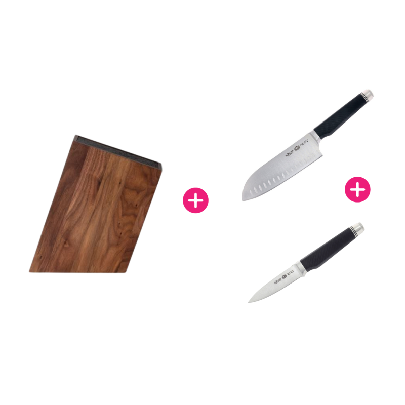 Set Bloc couteaux noyer et couteau d’office et couteau Santoku