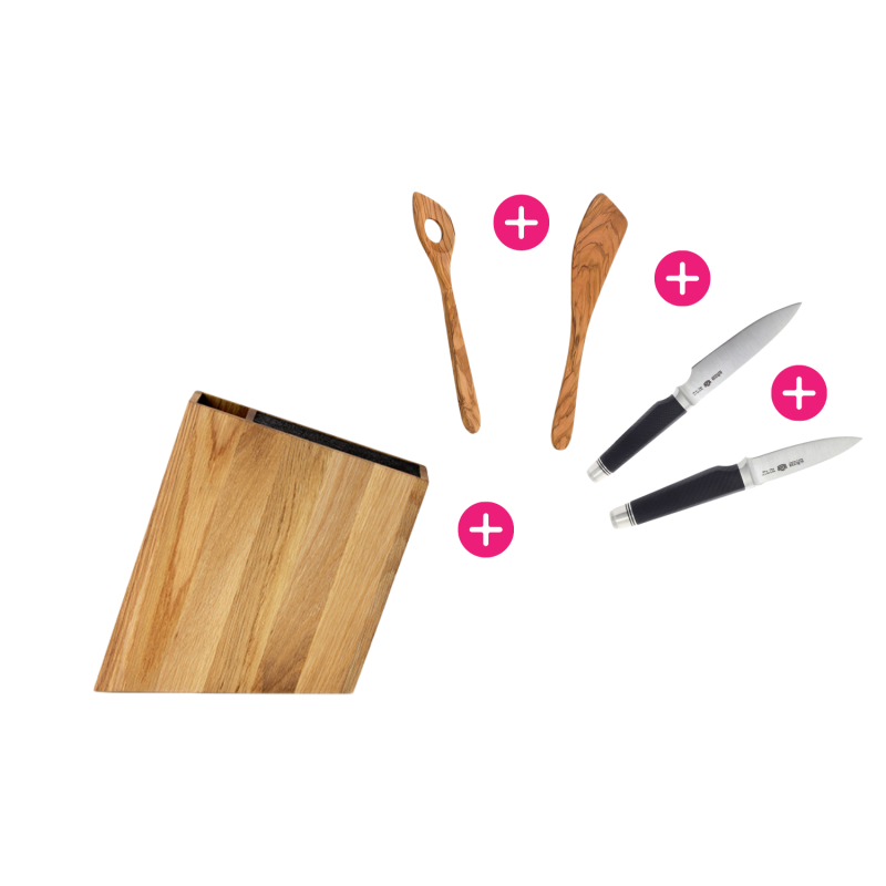 Achat Bloc de Couteaux en chêne et rangement + 2 couteaux + 2 spatules