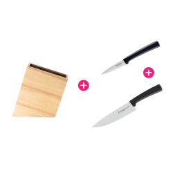 Ensemble de découpe pratique : bloc de couteaux en bois d’hévéa et deux couteaux en acier inoxydable