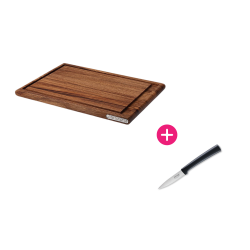 Set Planche Acacia avec rigole et couteau d'office 8 cm