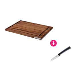 Set Planche Acacia avec rigole et couteau d'office 8 cm