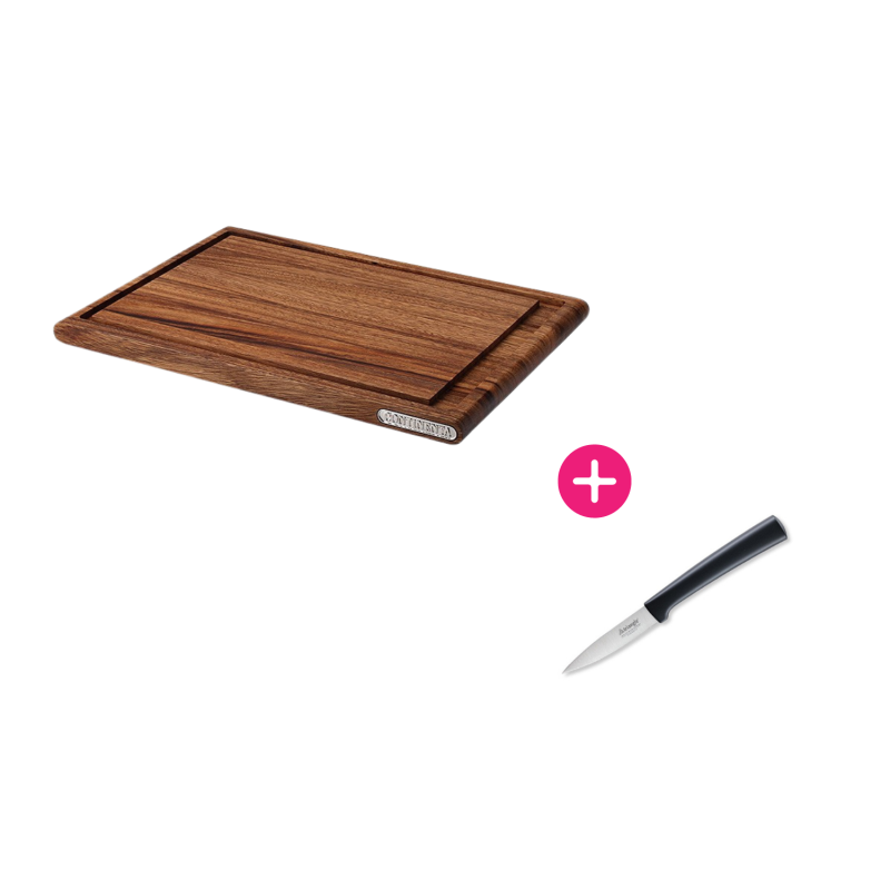 Set Planche Acacia avec rigole et couteau d'office 8 cm