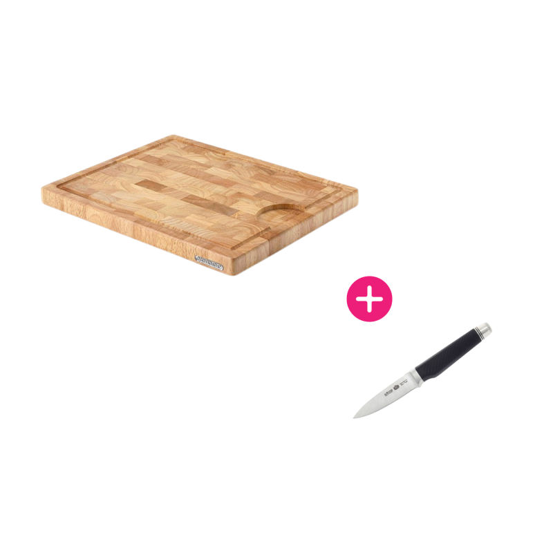 Planche à découper en hévéa + Couteau en inox : achat découpe