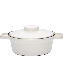 Cocotte basse blanche en émail Riess