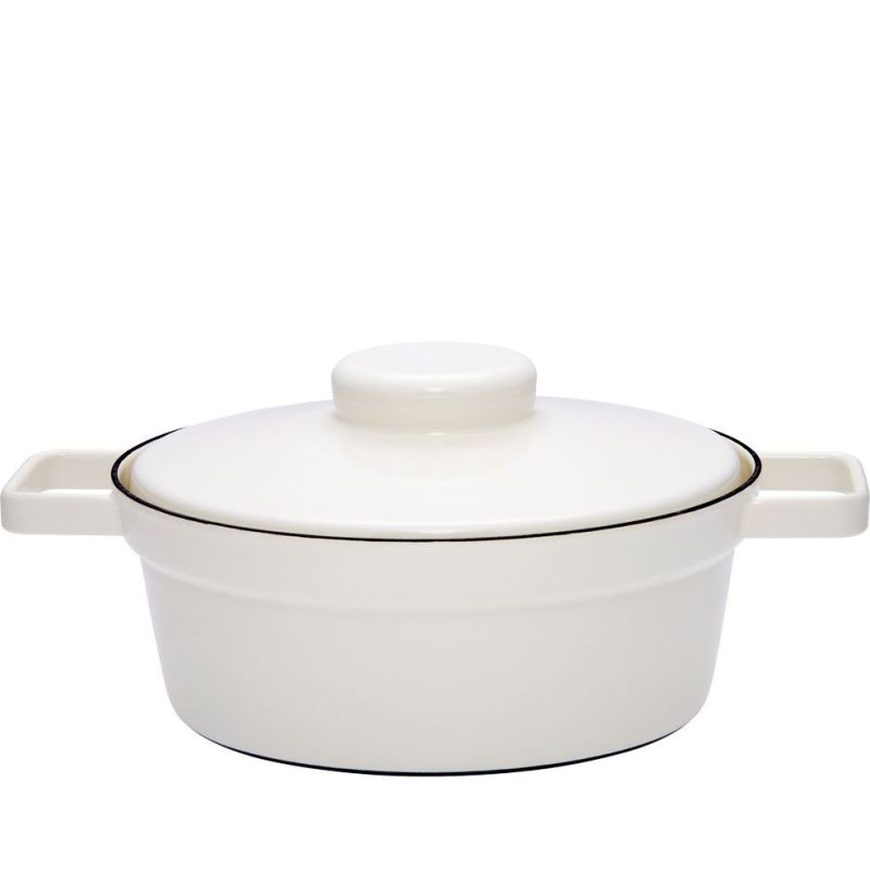 Cocotte basse blanche en émail Riess