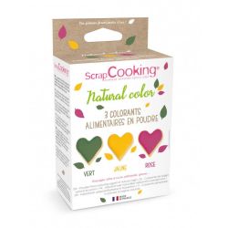 3 colorants alimentaires d'origine naturelle vert jaune rose SCRAPCOOKING