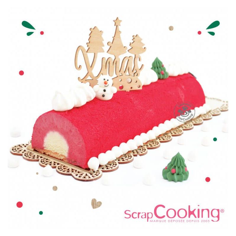 Bûche de Noël : rouleau de pâte à sucre imprimé « Dentelle