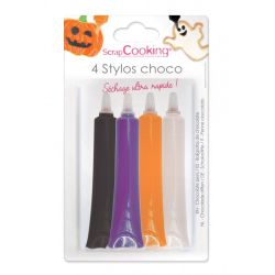 Stylo gout chocolat noir, violet, orange, blanc