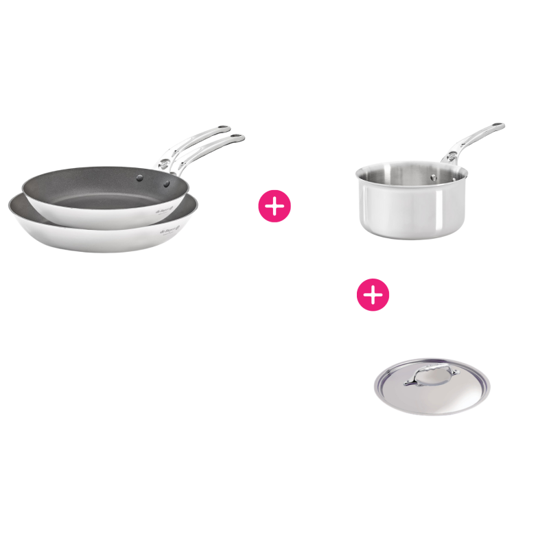 Pack 2 poêles antiadhésives, casserole et couvercle inox Affinity