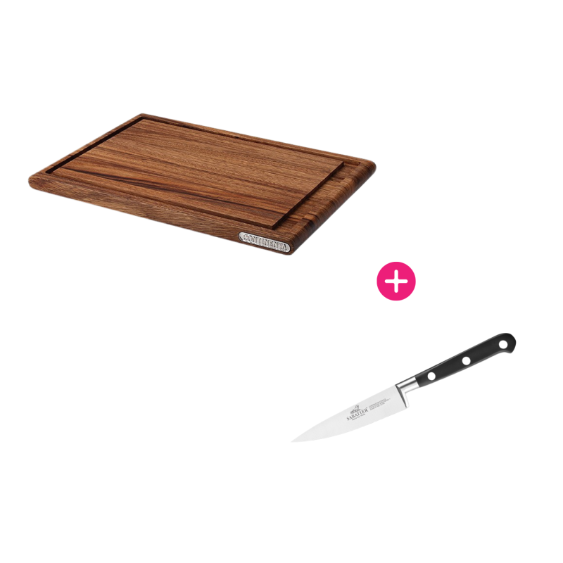 Planche à découper bois d'accacia et couteau d'office IDEAL