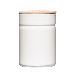 Boîte de conservation en acier émaillé 525 ml blanc et couvercle en bois de frêne