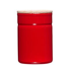 Boîte de conservation en acier émaillé rouge et couvercle en bois de frêne Riess 525 ml
