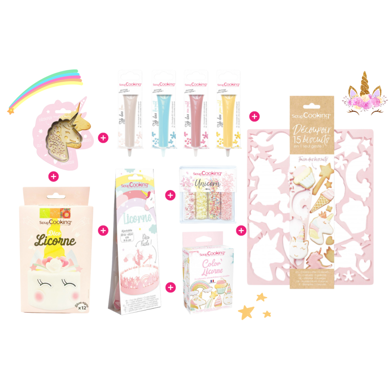 pack layer cake et biscuits licorne