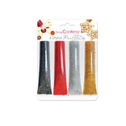 Stylos de glaçage pailletté - noir, rouge, argent, doré