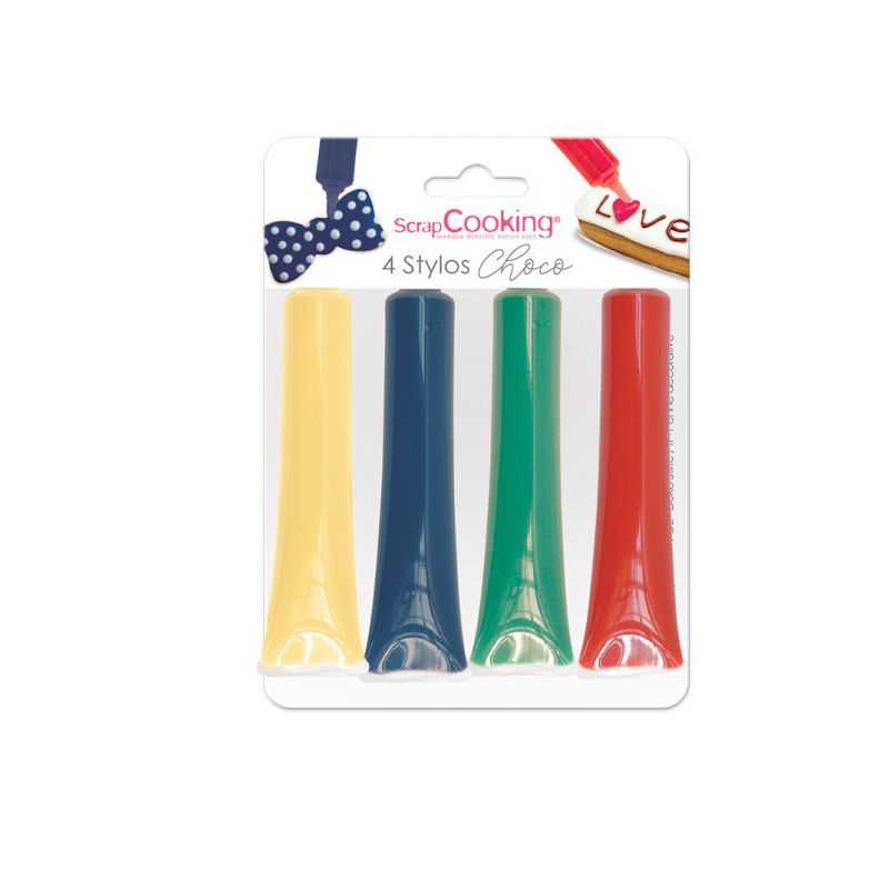 4 stylos au chocolat jaune, bleu, vert, rouge