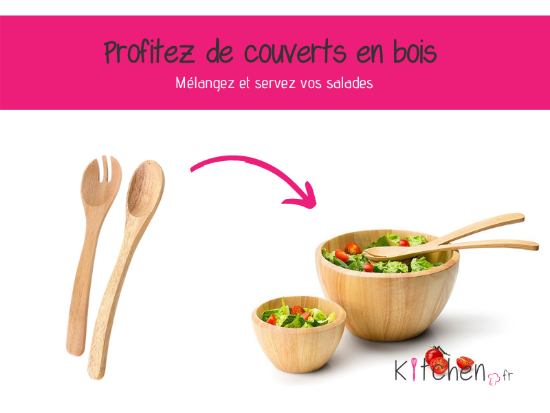 Les couverts à salades en bois naturel pour servir.