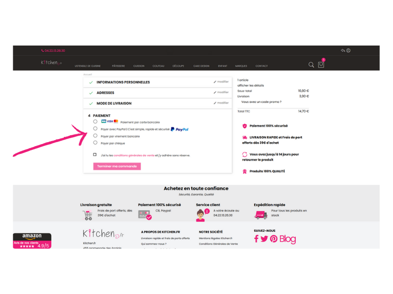 4 moyens de paiement disponibles pour votre commande Kitchen.fr