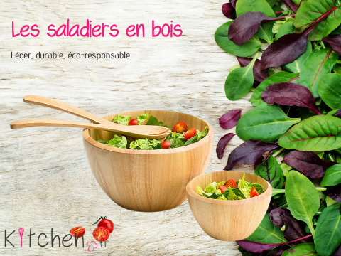 Ustensiles à salade en bois : saladier, couverts, etc.