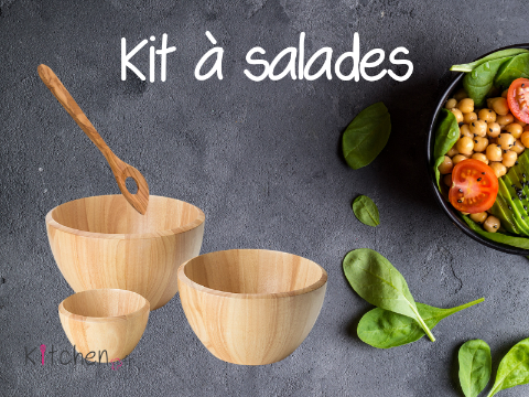 Combinaison d’articles à salades : saladier, couverts, huilier, vinaigrier