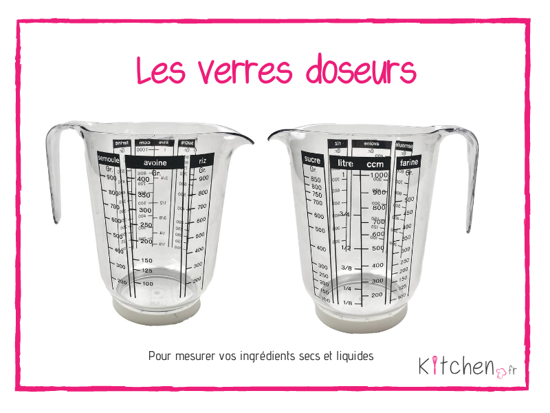 Pour vos recettes : dosez vos ingrédients avec les verres gradués.